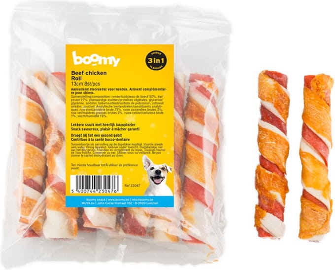 Boomy Bacon Beef Chicken Roll 25cm 4 stuks