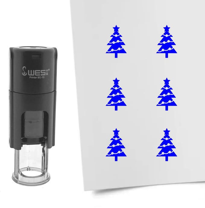 CombiCraft Stempel kerstboom 10mm rond blauwe inkt - per 1 stuk