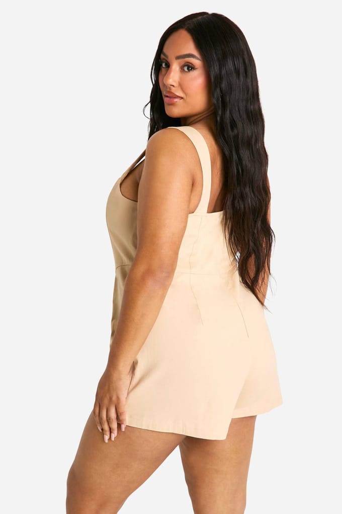 boohoo Dames Plus Geweven Corset Playsuit | Camel | Maat: 56