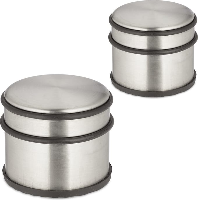 deurstopper rvs - set van 2 - antislip - 7,5 x 9 cm - zilver-zwart