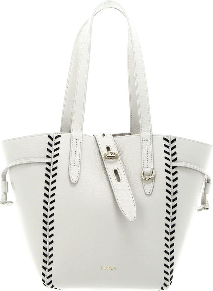 FURLA Leren Schoudertas Shopper Net Tote Bag Marshmallow + Nero Crème