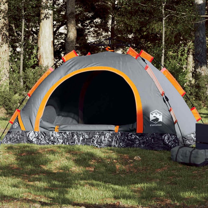 Tente de camping pour 4 personnes Gris et Orange Système de libération rapide