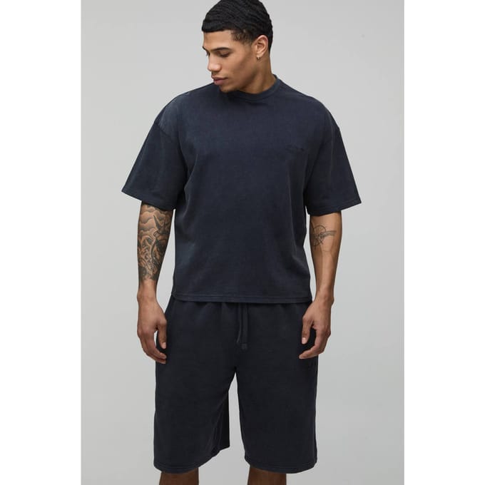 Oversized Boxy Gewassen Men's Sport T-shirt & Shorts Set | Charcoal | Size Medium