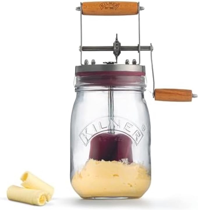 Glazen Botermaker with Handslinger and Siliconen Mixer – 1 Liter – Zelf Boter