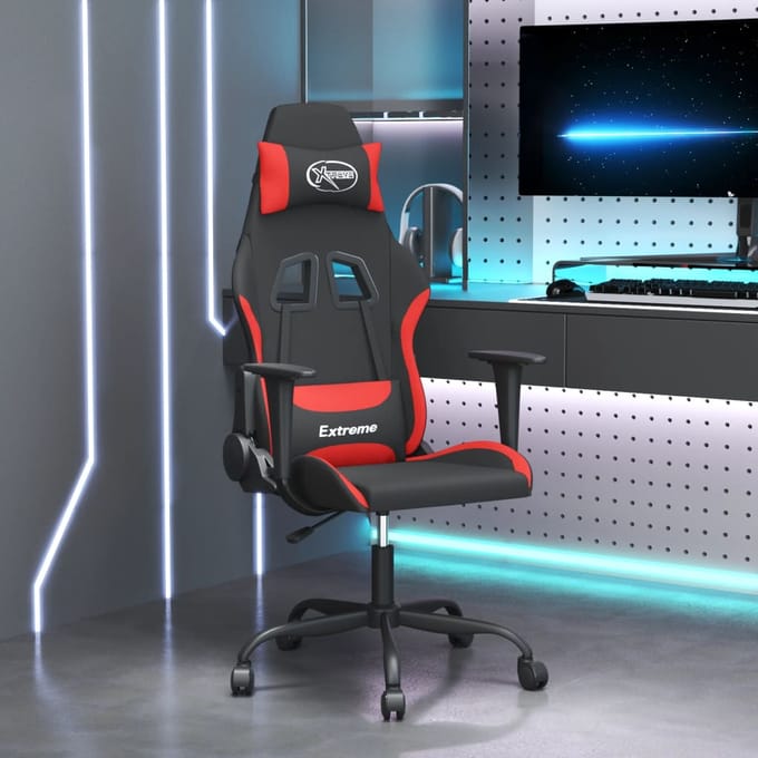 vidaXL - Massage - gamestoel - stof - zwart - en - rood