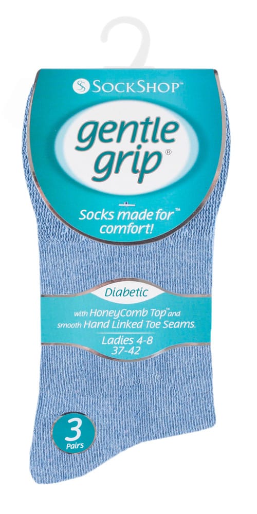 Gentle Grip - 6 paar diabetische damessokken - Blauw