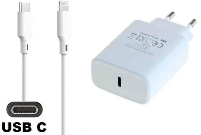 OneOne 20W snellader + 1,5m OneOne USB C naar Lightning kabel. PD lader. Universele oplader adapter past op Apple iPhone 11 Pro, iPhone 11 Pro Max, iPhone 12, iPhone 12 Mini, iPhone 12 Pro, iPhone 12 Pro Max, iPhone 13