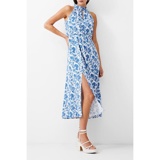 French Connection Cosette Halter Midi Dress White/baja Blue Größe: 10 | Midikleider Outlet | Damen | Blau