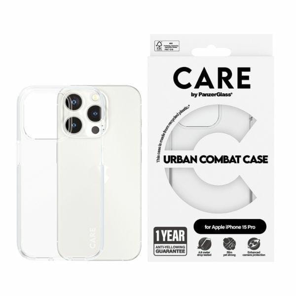CARE by PanzerGlass Flagship Case Transparent Urban Combat w. Clear Frame iPhone 15 Pro
