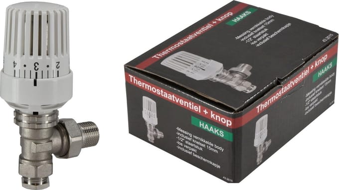 Riko Thermostatisch Radiatorventiel Haaks 1/2 Inch x 15 mm - Met Knop