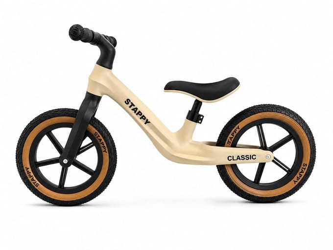 Stappy Classic loopfiets beige - 12 inch luchtbanden - vanaf 2 jaar - slechts 3kg - Verstelbare zadel
