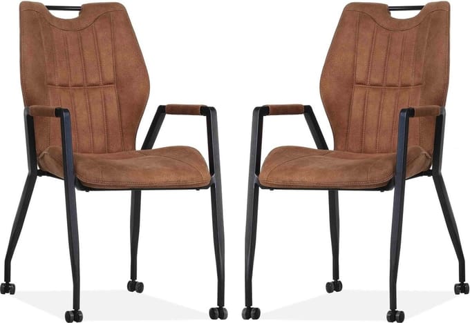Stoel Olympic met wielen - Cognac - set van 2 stuks