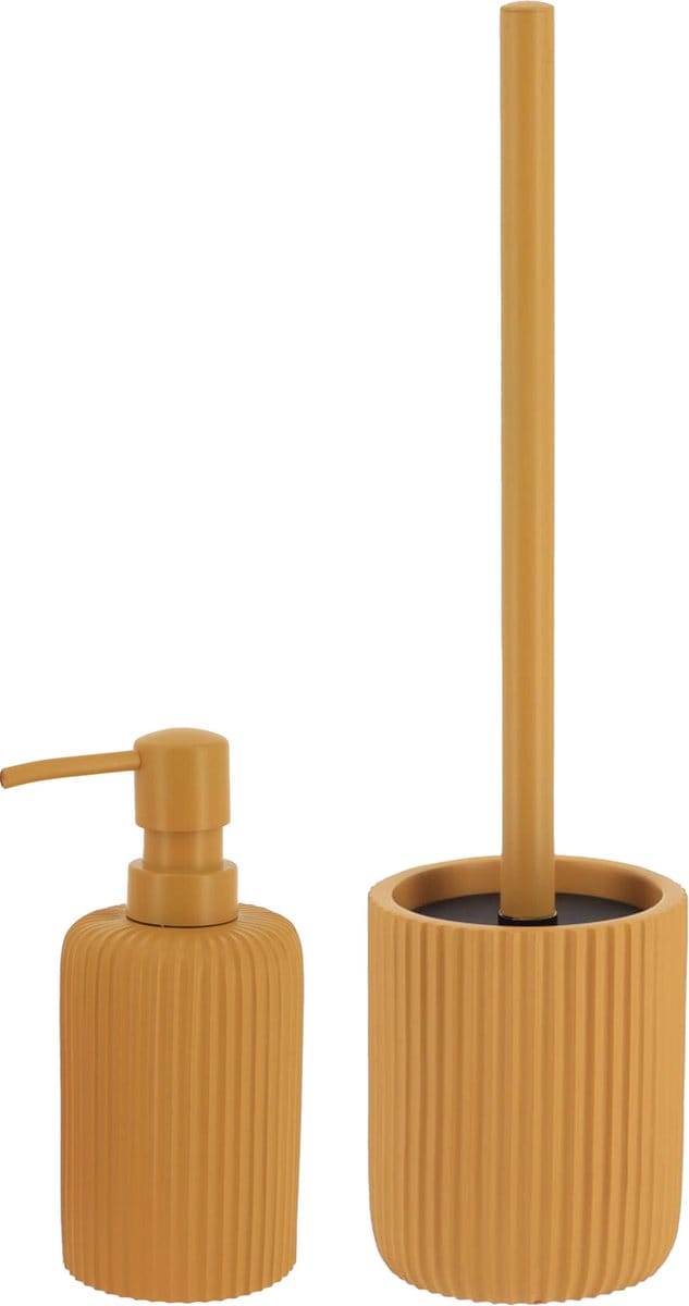 Tendance Badkamer accessoires set 2-delig - Polyresin - oranje - geribbeld - luxe set