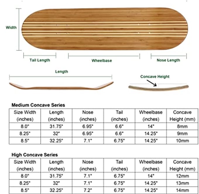 Skateboard Deck voor Double Kick Performance, Bamboo Fineer, Hoge Kwaliteit en Innovatieve Technologie