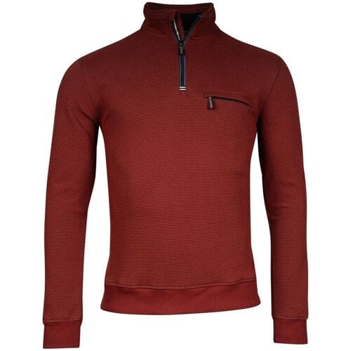 Baileys Trui Uni Color High Low Texture Sweat Half Zip Interlock Deep Red / male