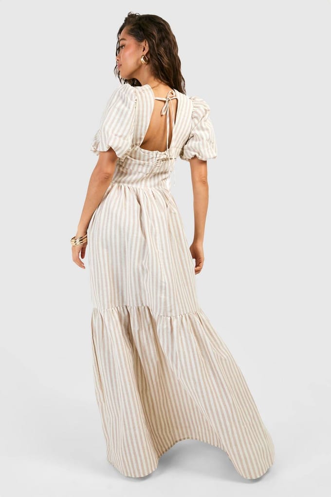 boohoo Dames Gestreepte Maxi Jurk met Lagen | Steen | Maat: 36