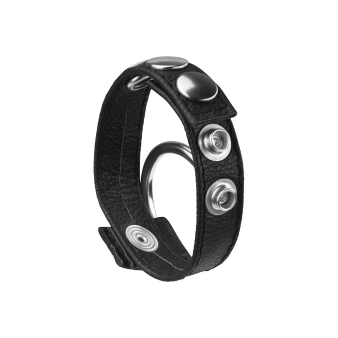 Rimba - Lederen Penis Strap Met Metalen Cockring - Verstelbaar met Drukknopen 35 mm