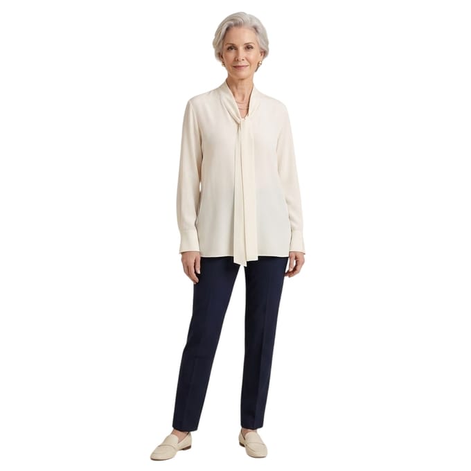Boss Damesblouse met lange mouwen en strik in de hals (Wit)