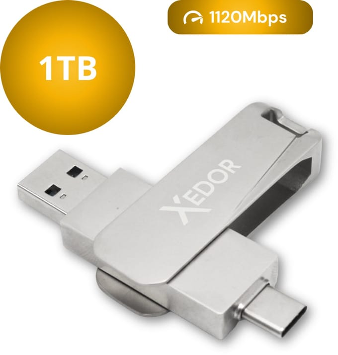 Xedor® Base - USB Stick - 1 TB - 1120Mbps - USB C en A - iPhone en Android - Zilver