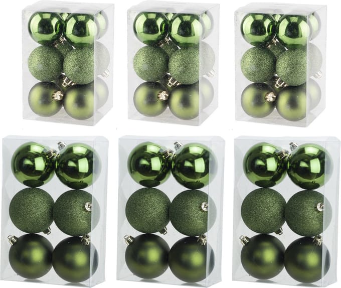 Cosy & Trendy Kerstballen set appelgroen 6 en 8 cm - 54x stuks - mat - glans - glitter mix
