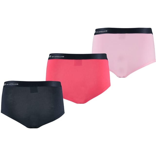 Apollo Meisjes Bamboe Hipster 3-Pack Zwart Rood Roze - Maat  122/128