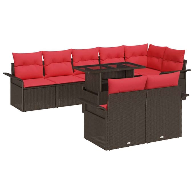 vidaXL - Tuinbank - Set - 9 - st - 8-zits - Bruin - [Synthetisch]: - Poly - Riet