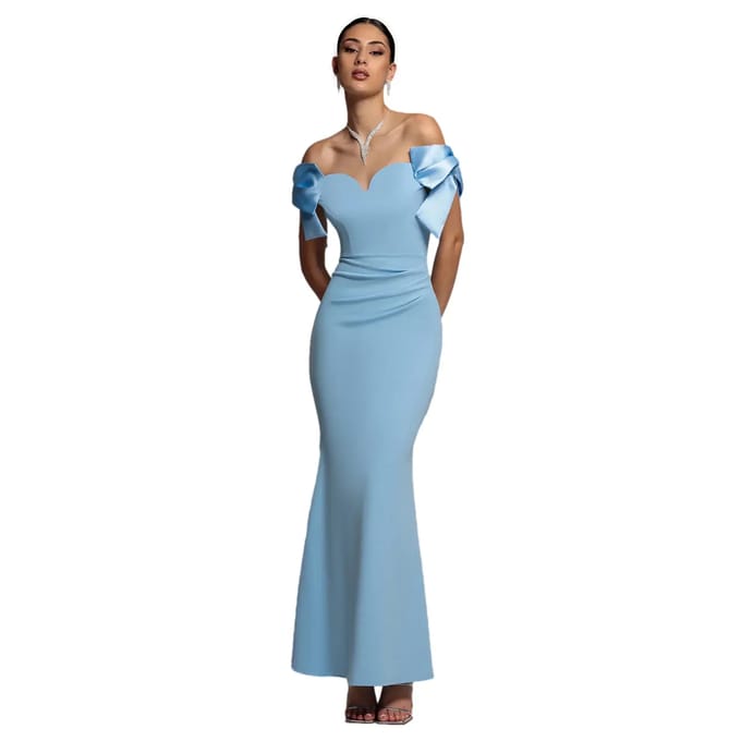 Satin A-lijn Jurk met Bardot Hals voor Dames Goddiva Maxi