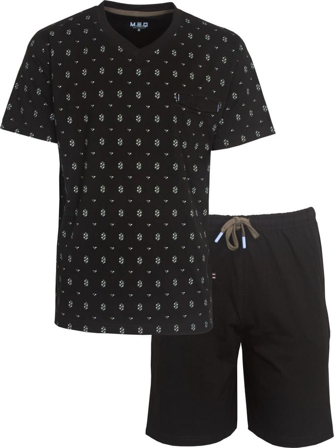 MEQ Heren Shortama - Pyjama Set - Korte mouwen - Zwart - Maat S