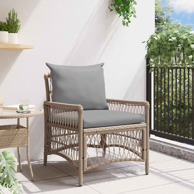 vidaXL Tuinstoel met kussen Beige 73 x 61 x 77 cm poly rattan