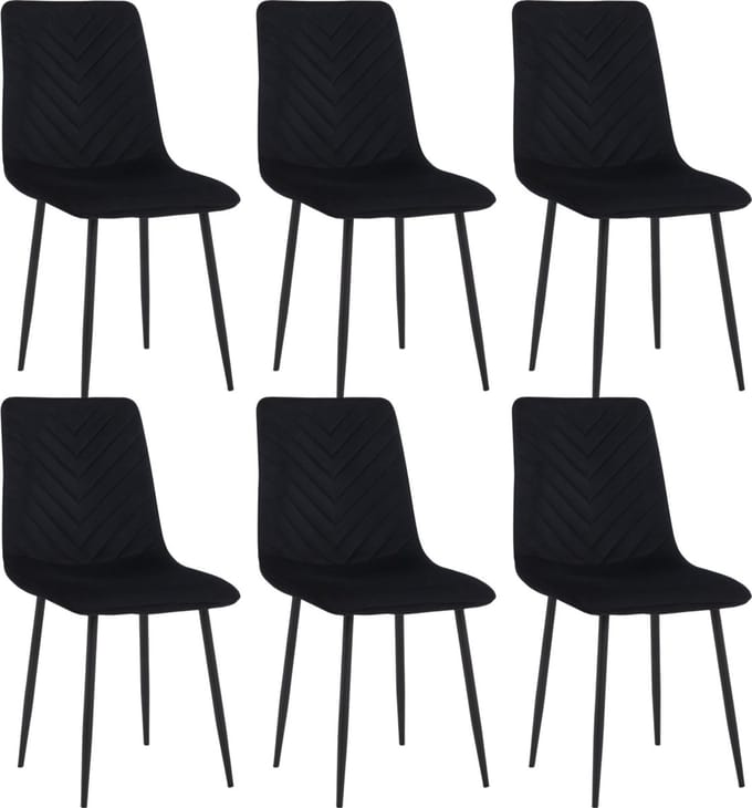 Colenis® - Senny Eetkamerstoel - Set Van 6 - Zwart - Fluweel - Industrieel - Eetkamerstoelen