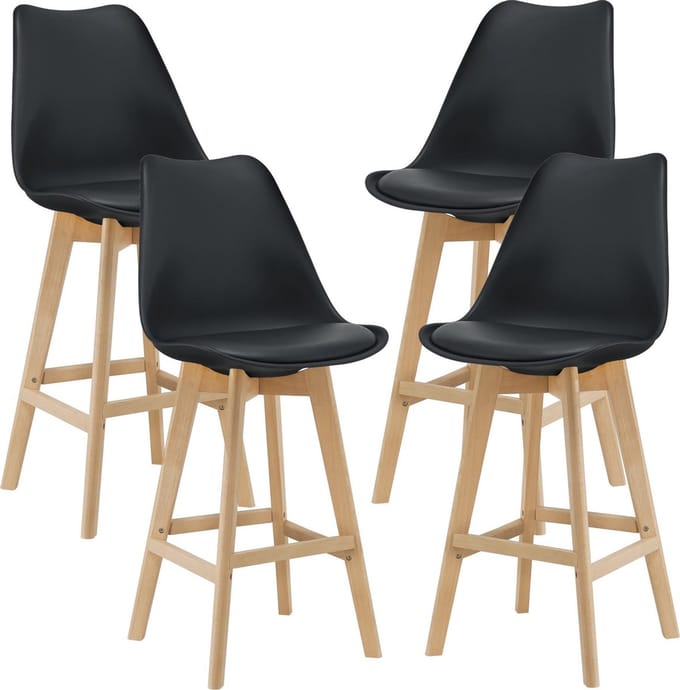 Barkruk set van 4 kunstleer en beuken 105x48x58 cm zwart