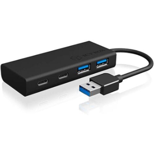 ICY BOX IB-HUB1426-U3, USB 3.2 Gen 1 Hub Type-A zu 2x Type-C® u. 2x Type-A USB Anschl. 60493 USB-hub 4 poorten USB-A USB 3.0 5 GBit/s Via PC...