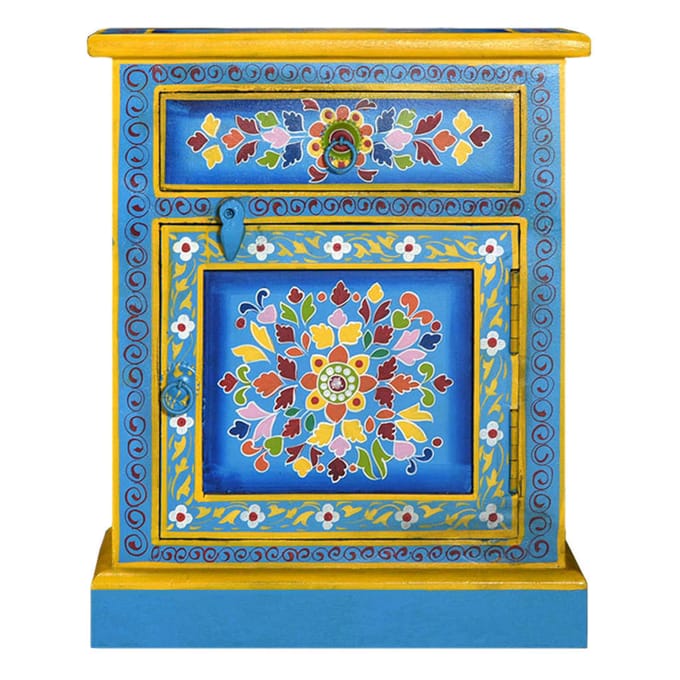 vidaXL - Nachtkastje - handgeschilderd - massief - mangohout - turquoise