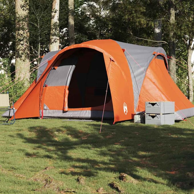 vidaXL - Koepeltent - 6-persoons - waterdicht - grijs - en - oranje