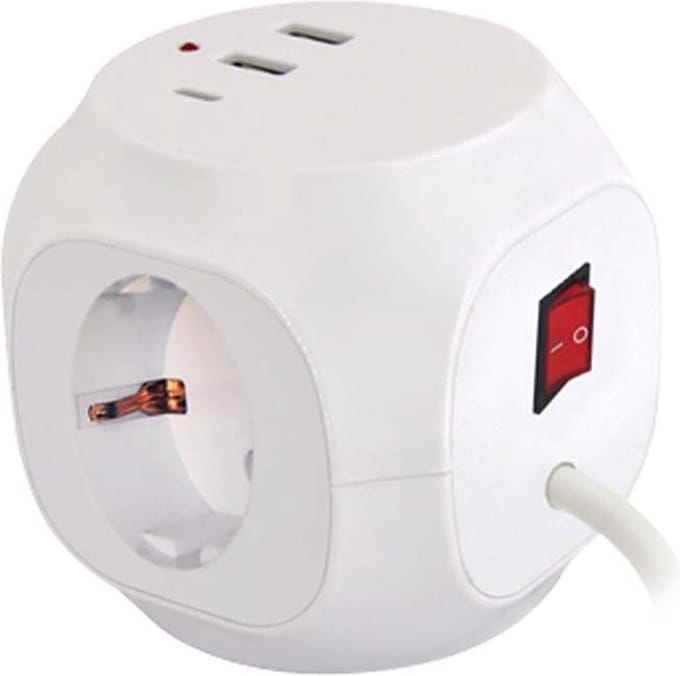 Technik Stekkerdoos Cube 3-voudig + 2x USB-A & 1x USB-C + 1.5m snoer | 3680 watt