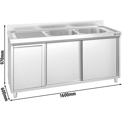 GGM Gastro Spülschrank PREMIUM - 1800x600mm - mit Abfallbehälter & 2 Becken rechts