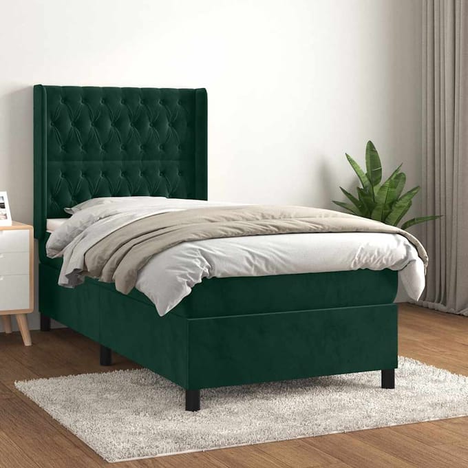 vidaXL - Boxspring - met - matras - fluweel - donkergroen - 100x200 - cm