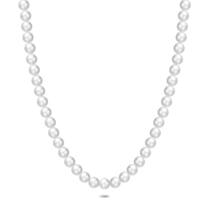 Twice As Nice Halsketting in zilver, parels 50cm+5cm