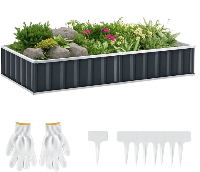 Outsunny tuinbed - Staal - 174x90x30cm - Grijs