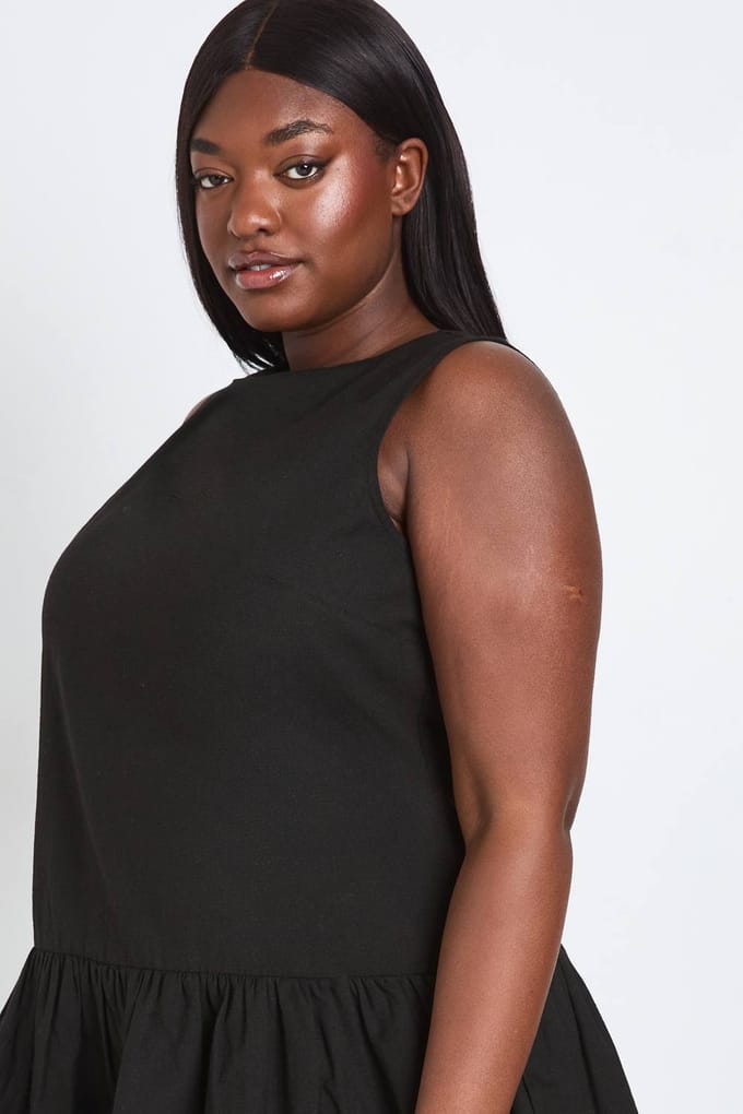 boohoo Dames Plus Linnen Dubbele Laag Smock Jurk | Zwart | Maat: 44