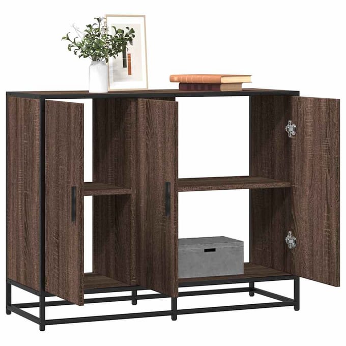 vidaXL - Dressoir - 94x35x76 - cm - bewerkt - hout - bruin - eikenkleur