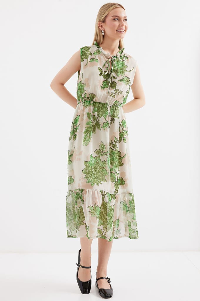 Midi-jurk met strikdetail