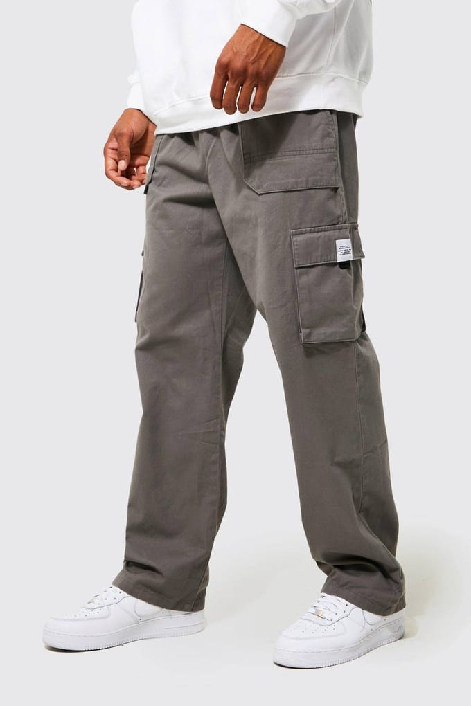 Elastische taille, relaxed fit gespande cargobroek | Slate | Size Medium