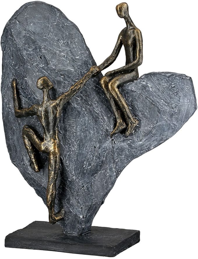 Sculptuur, hart, "Hart van steen", koppelmotief, kunsthars, grijs, bronskleurig,