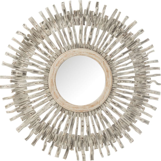 J-Line spiegel Rond Zon - hout - wit - Ø 100 cm