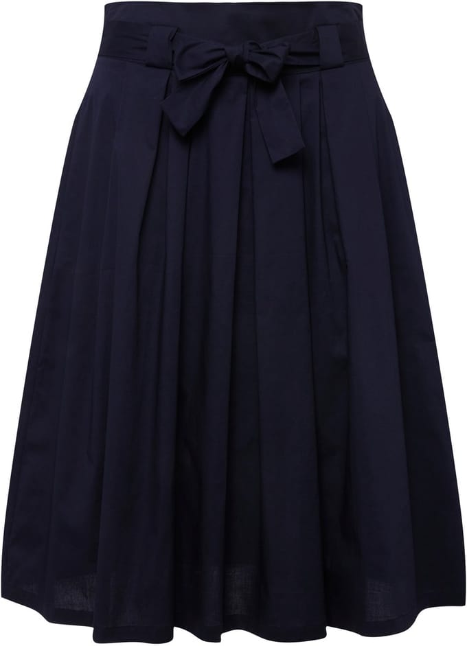 Ulla Popken - Dames - Geplooide rok A-lijn comfortabele tailleband strikband - Marine - Maat 54