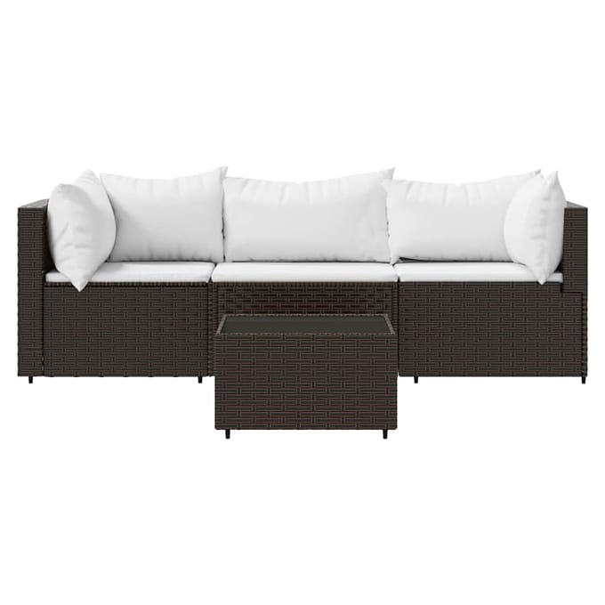 vidaXL - 4-delige - Loungeset - met - kussens - poly - rattan - bruin