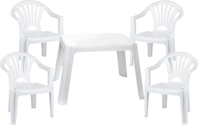 Kunststof kindertuinset tafel met 4 stoelen wit