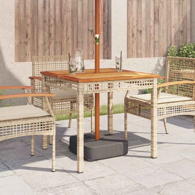 vidaXL - Tuintafel - 80x80x75 - cm - poly - rattan - en - acaciahout - beige