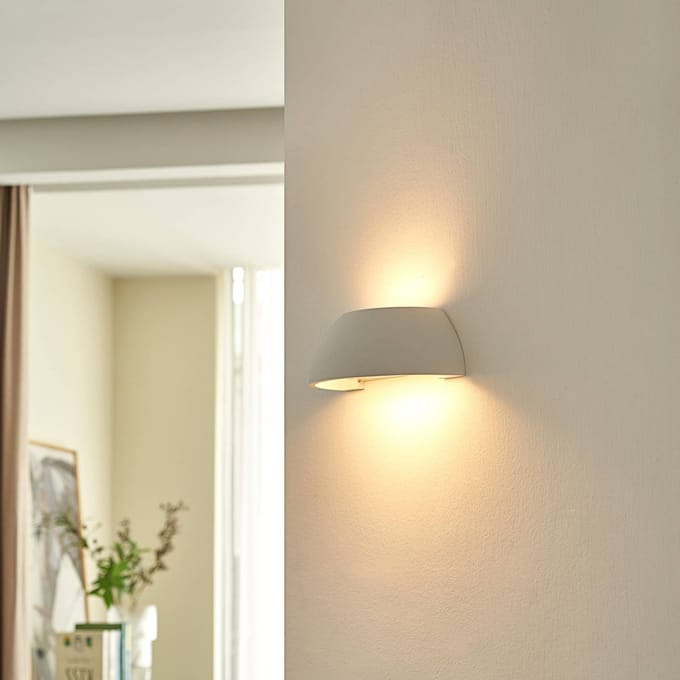 Lindby - Wandlamp - 1licht - Gips, metaal, glas - H: 9 cm - E14 - wit